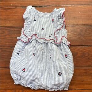 Good Lad nautical embroidered seersucker textured sleeveless bubble romper 18M